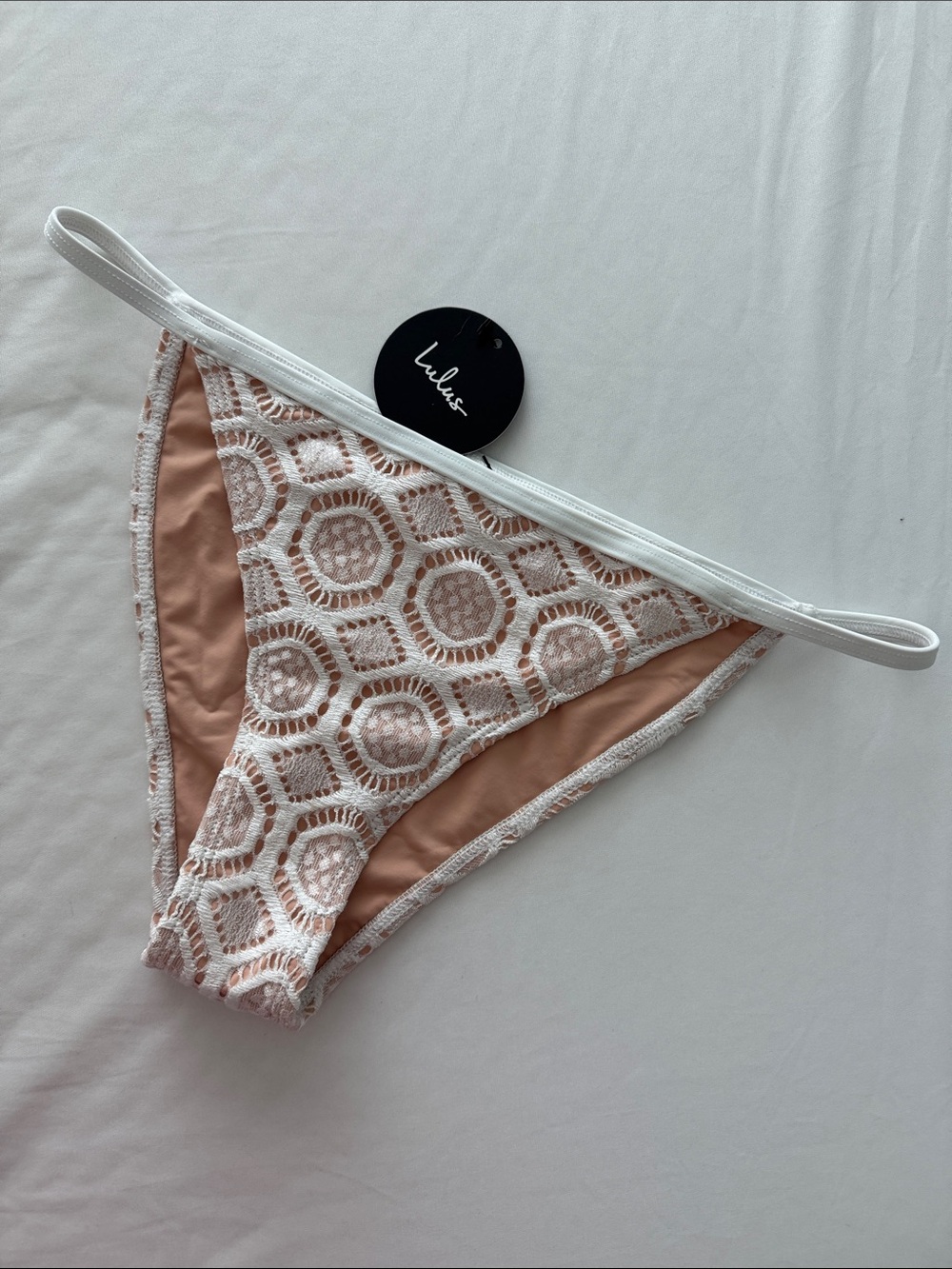 Lulus Fama White Crochet Bikini Bottom with Blush Lining
